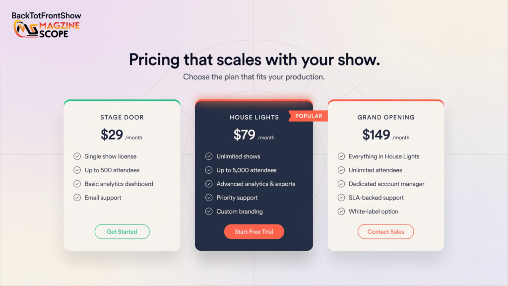 BacktoFrontShow Pricing